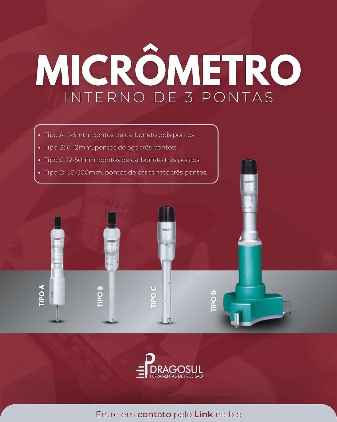 Micrômetro interno de 3 pontas Dragosul