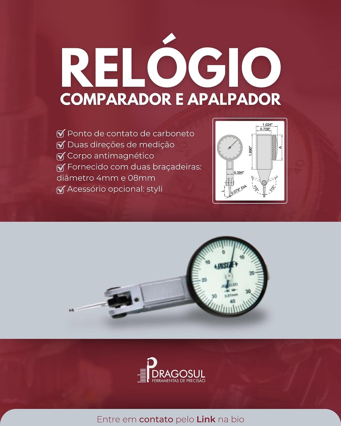 Relógio comparador apalpador Dragosul